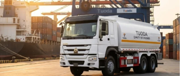 Refurbished HOWO Tank Truck at Shipping Port.